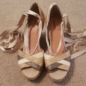 Fun lace up nude wedges